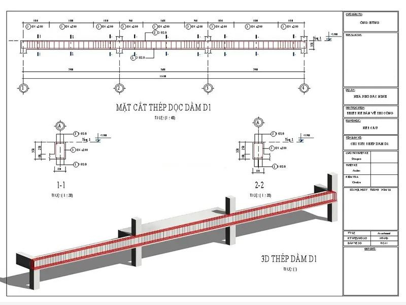 Trong bản vẽ kỹ thuật thi công bao gồm bản vẽ cốt thép và bản vẽ ván khuôn