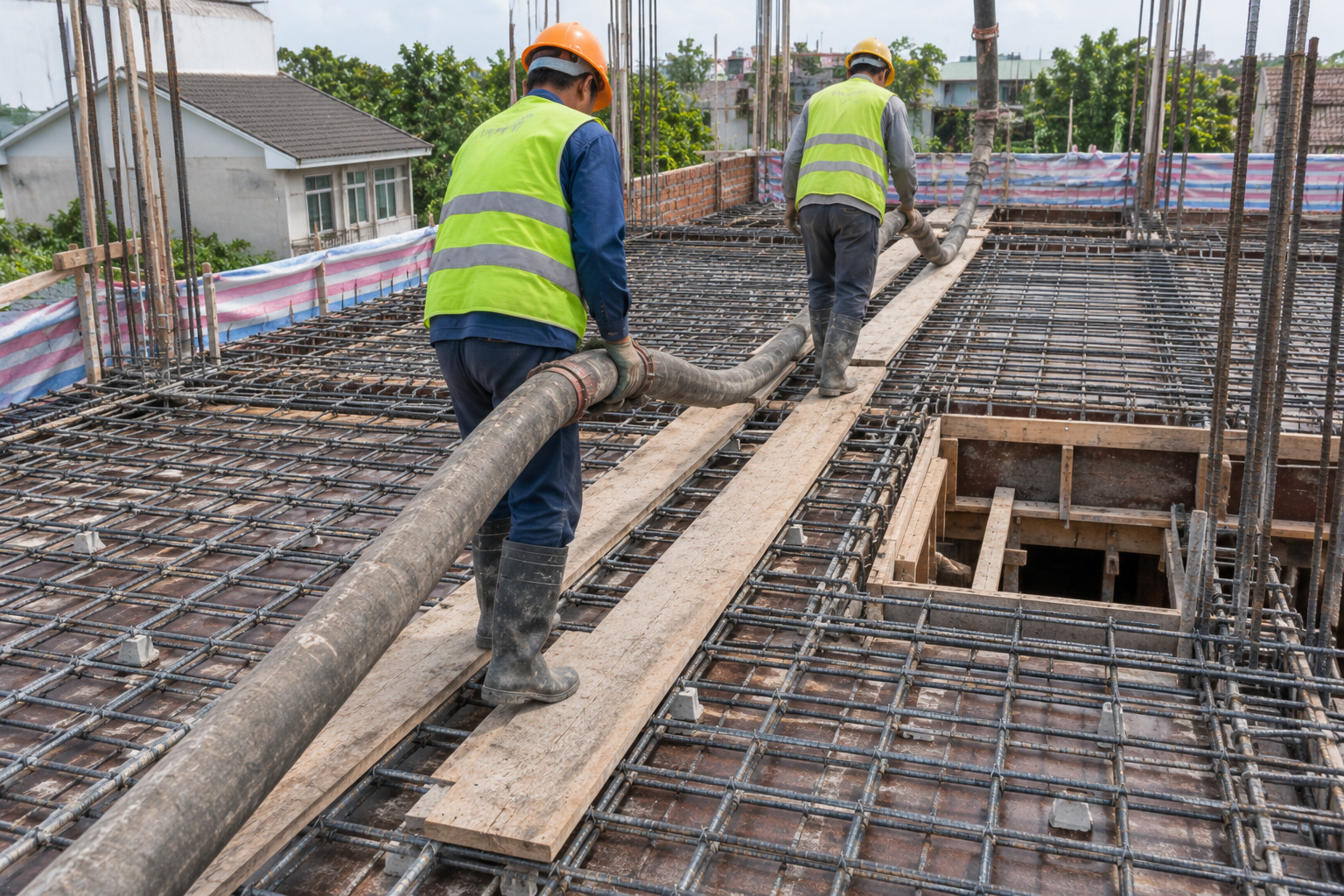 Ván thao tác trên thép sàn làm lối đi cho công nhân đổ bê tông